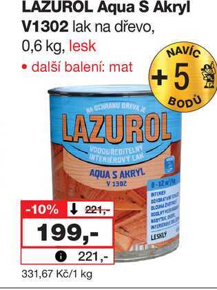 LAZUROL Aqua S Akryl V1302 lak na dřevo, 0,6 kg, lesk