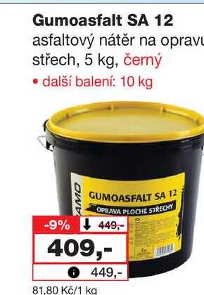 Gumoasfalt SA 12 asfaltový nátěr na opravu střech, 5 kg, černý 