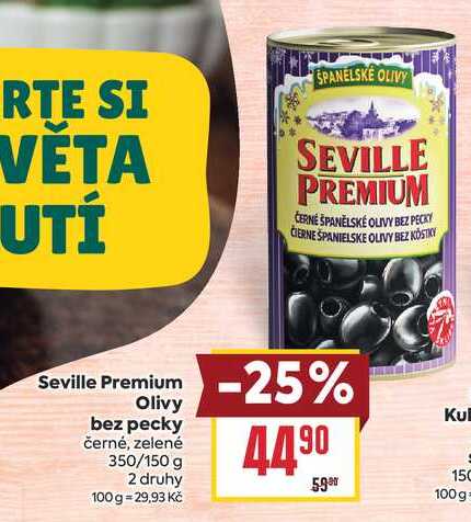 Seville Premium Olivy bez pecky černé, zelené 350/150 g