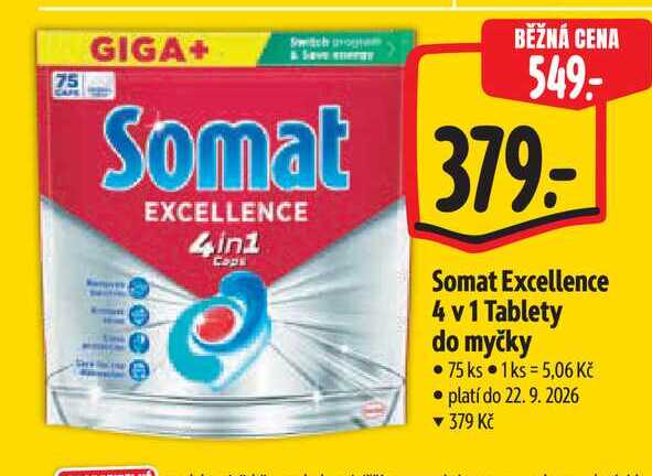   Somat Excellence 4 v 1 Tablety do myčky  75 ks  