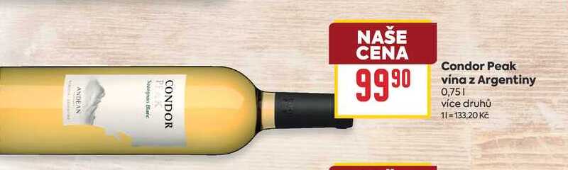 Condor Peak vina z Argentiny 0,75l