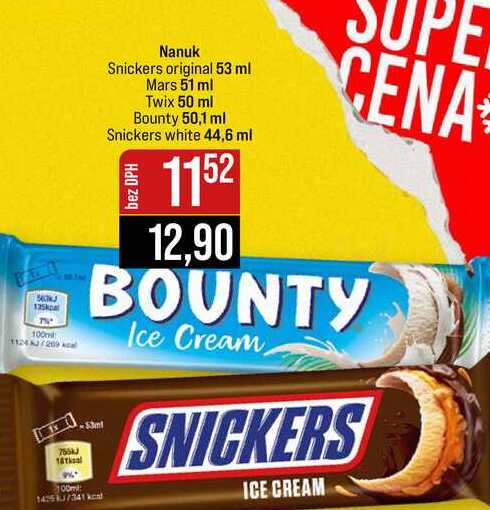 Nanuk Snickers original 53 ml Mars 51 ml Twix 50 ml Bounty 50,1 ml Snickers white 44,6 ml