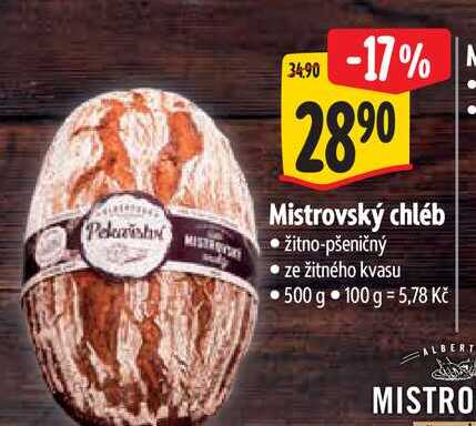   Mistrovský chléb  žitno-pšeničný  500 g 