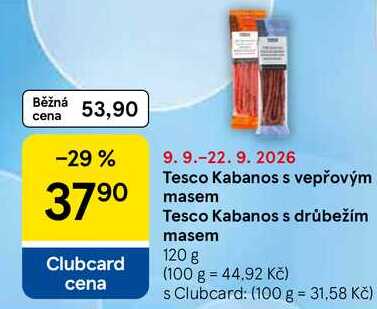 Tesco Kabanos s vepřovým masem, 120 g 