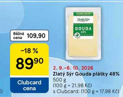 Zlatý Sýr Gouda plátky 48%, 500 g