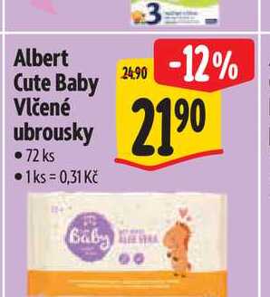 Albert Cute Baby Vlčené ubrousky 72 ks  