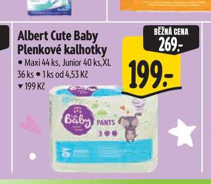 Albert Cute Baby Plenkové kalhotky Maxi 44 ks, Junior 40 ks,XL 36 ks