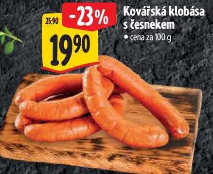 Kovářská klobása s česnekem, cena za 100 g