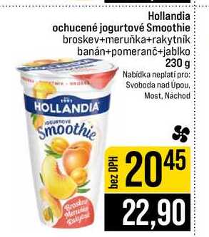 Hollandia ochucené jogurtové Smoothie broskev+meruňka+rakytník banán+pomeranč+jablko 230 g