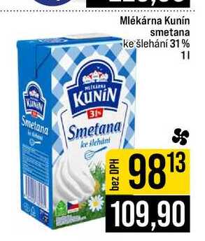 Mlékárna Kunín smetana ke šlehání 31% 1l