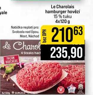 Le Charolais hamburger hovězí 15% tuku 4x120 g