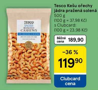 Tesco Kešu ořechy jádra pražená solená, 500 g