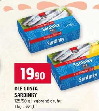 DLE GUSTA SARDINKY 125/90 g vybrané druhy