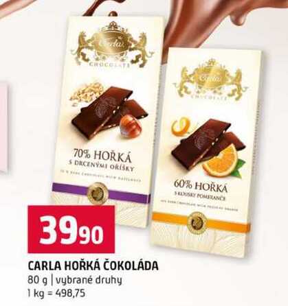 CARLA HOŘKÁ ČOKOLÁDA 80 g vybrané druhy