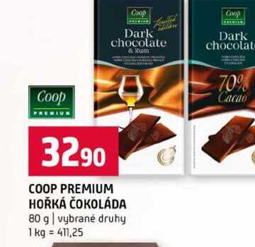 COOP PREMIUM HOŘKÁ ČOKOLÁDA 80 g vybrané druhy