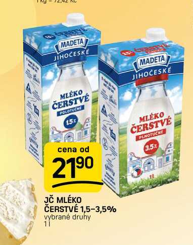 JČ MLÉKO ČERSTVÉ 1,5-3,5% vybrané druhy 1l