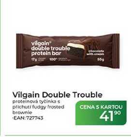 Vilgain Double Trouble proteinová tyčinka s příchutí fudgy frosted brownie