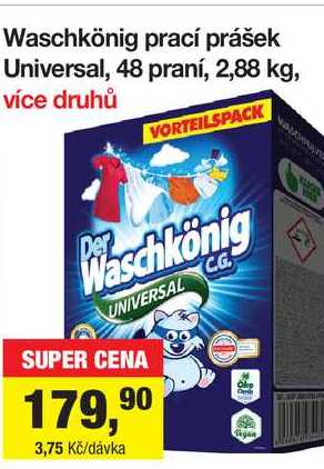 Waschkönig prací prášek Universal, 48 praní, 2,88 kg