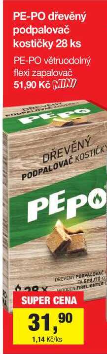 PE-PO dřevěný podpalovač kostičky 28 ks