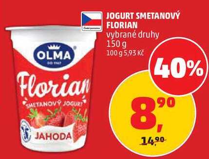 JOGURT SMETANOVÝ FLORIAN vybrané druhy, 150 g