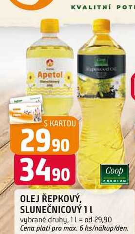 Coop PREMIUM OLEJ ŘEPKOVÝ, SLUNEČNICOVÝ 1L