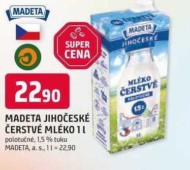 MADETA JIHOČESKÉ ČERSTVÉ MLÉKO 1l