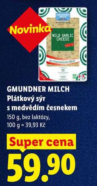 GMUNDNER MILCH Plátkový sýr s medvědím česnekem, 150 g