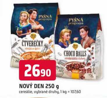 NOVÝ DEN 250 g CHOCO BALLS cereálie, vybrané druhy