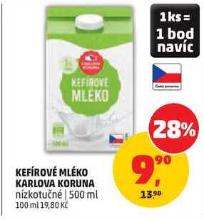 KEFÍROVÉ MLÉKO KARLOVA KORUNA nízkotučné, 500 ml