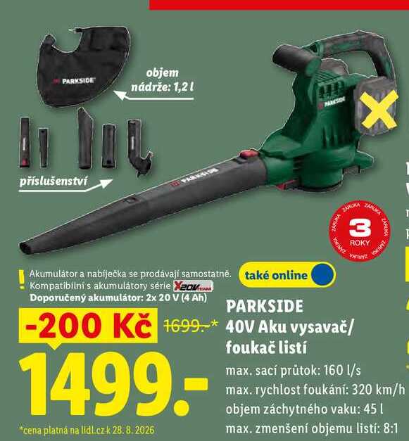 PARKSIDE 40V Aku vysavač/foukač listí