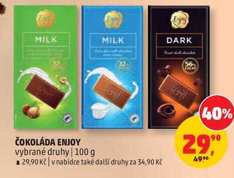 ČOKOLÁDA ENJOY vybrané druhy, 100 g 