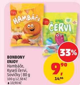 BONBONY ENJOY Hambáče, Kyseli červi, Sovičky, 80 g  