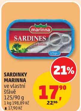 SARDINKY MARINNA ve vlastní šťávě, 125/90 g