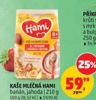 MLÉČNÁ KAŠE HAMI banán, jahoda, 210 g