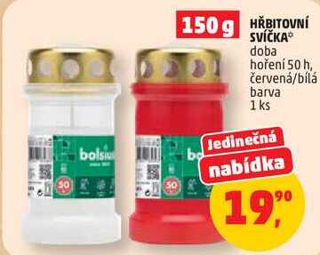 HŘBITOVNÍ SVÍČKA doba hoření 50 h, červená/bílá barva, 1 ks