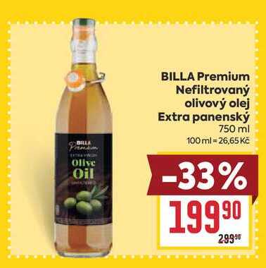 BILLA Premium Nefiltrovaný olivový olej Extra panenský 750 ml