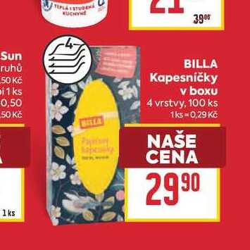 BILLA Kapesníčky v boxu 4 vrstvy, 100 ks 