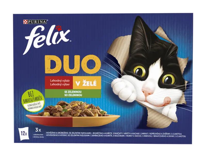 Felix Kapsička pro kočky Fantastic Duo hovězí a drůbeží, jehněčí a kuře, krůta a kachna, vepřové a zvěřina se zeleninou multipack 12x 85 g, 1020 g