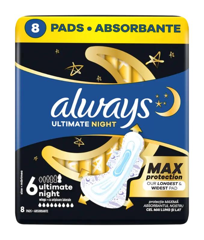 Always Hygienické vložky Ultimate Night s křidélky vel. 6, 8 ks