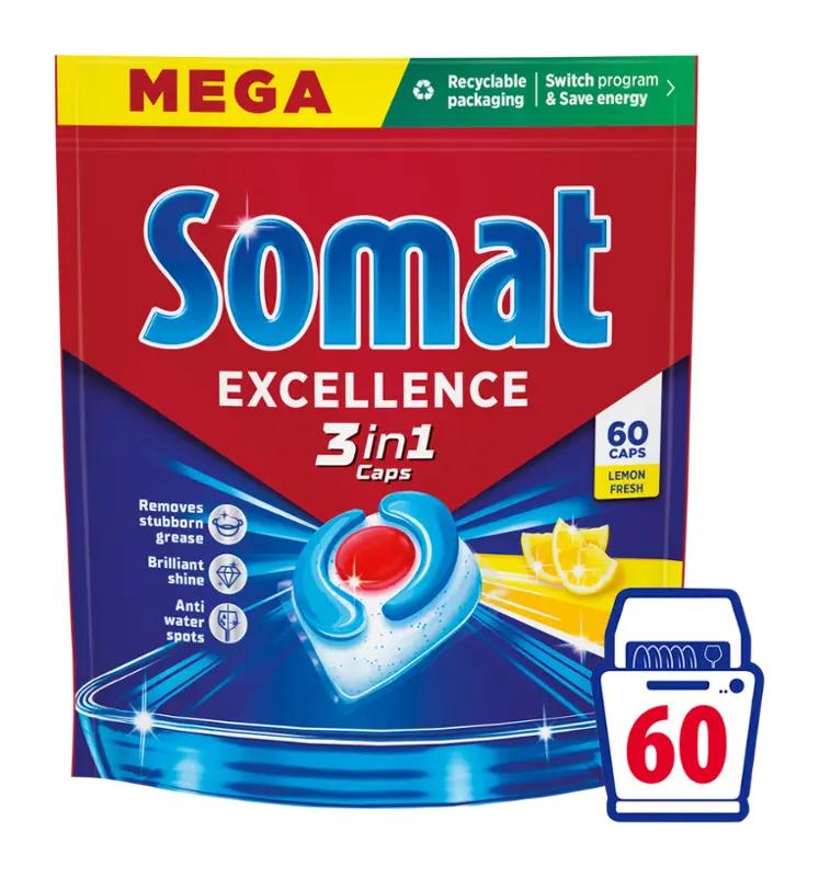 Somat Tablety do myčky Excellence 3v1 Lemon Fresh, 60 ks