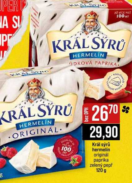 Král sýrů hermelín originál paprika zelený pepř 120 g
