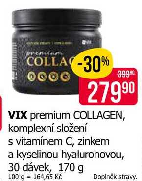VIX premium COLLAGEN, komplexní složení s vitamínem C, zinkem a kyselinou hyaluronovou, 30 dávek, 170 g