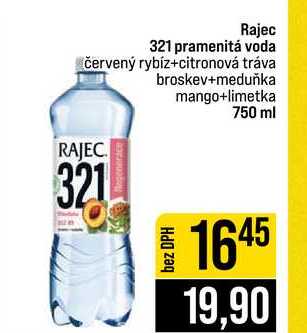 Rajec 321 pramenitá voda červený rybíz+citronová tráva broskev+meduňka mango+limetka 750 ml
