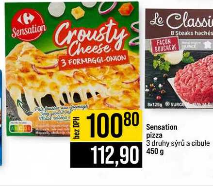 Sensation pizza 3 druhy sýrů a cibule 450 g