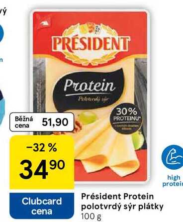 Président Protein polotvrdý sýr plátky, 100 g