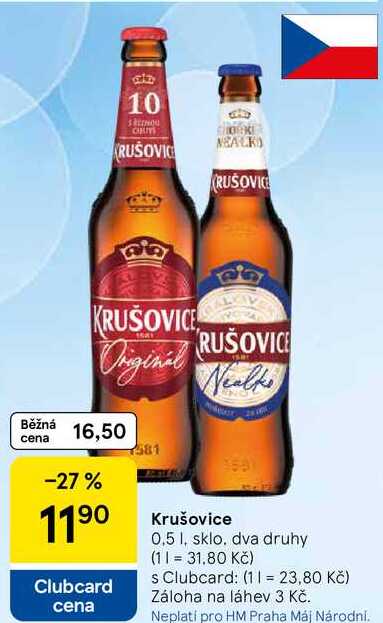 Krušovice, 0,5 l, sklo, dva druhy