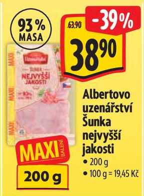 Albertovo uzenářství Šunka nejvyšší jakosti, 200 g 