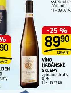 VÍNO HABÁNSKÉ SKLEPY vybrané druhy 0,75l