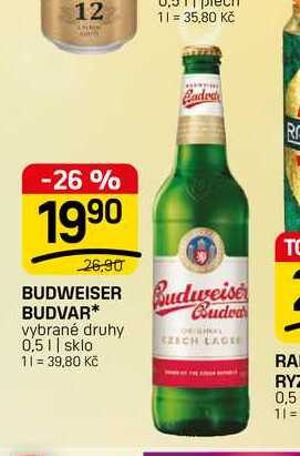 BUDVAR* vybrané druhy 0,5l 