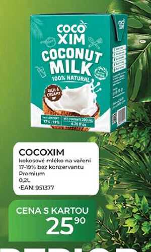 COCOXIM kokosové mléko na vaření 17-19% bez konzervantu Premium 0,2L  
